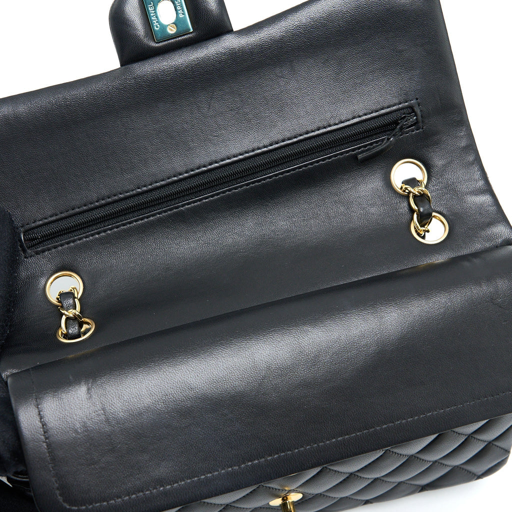 CHANEL MEDIUM CLASSIC DOUBLE FLAP BAG LAMBSKIN BLACK GHW