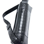 BALENCIAGA SMALL DOWNTOWN SHOULDER BAG CROC EMBOSSED LEATHER BLACK WITH BLACK HARDWARE