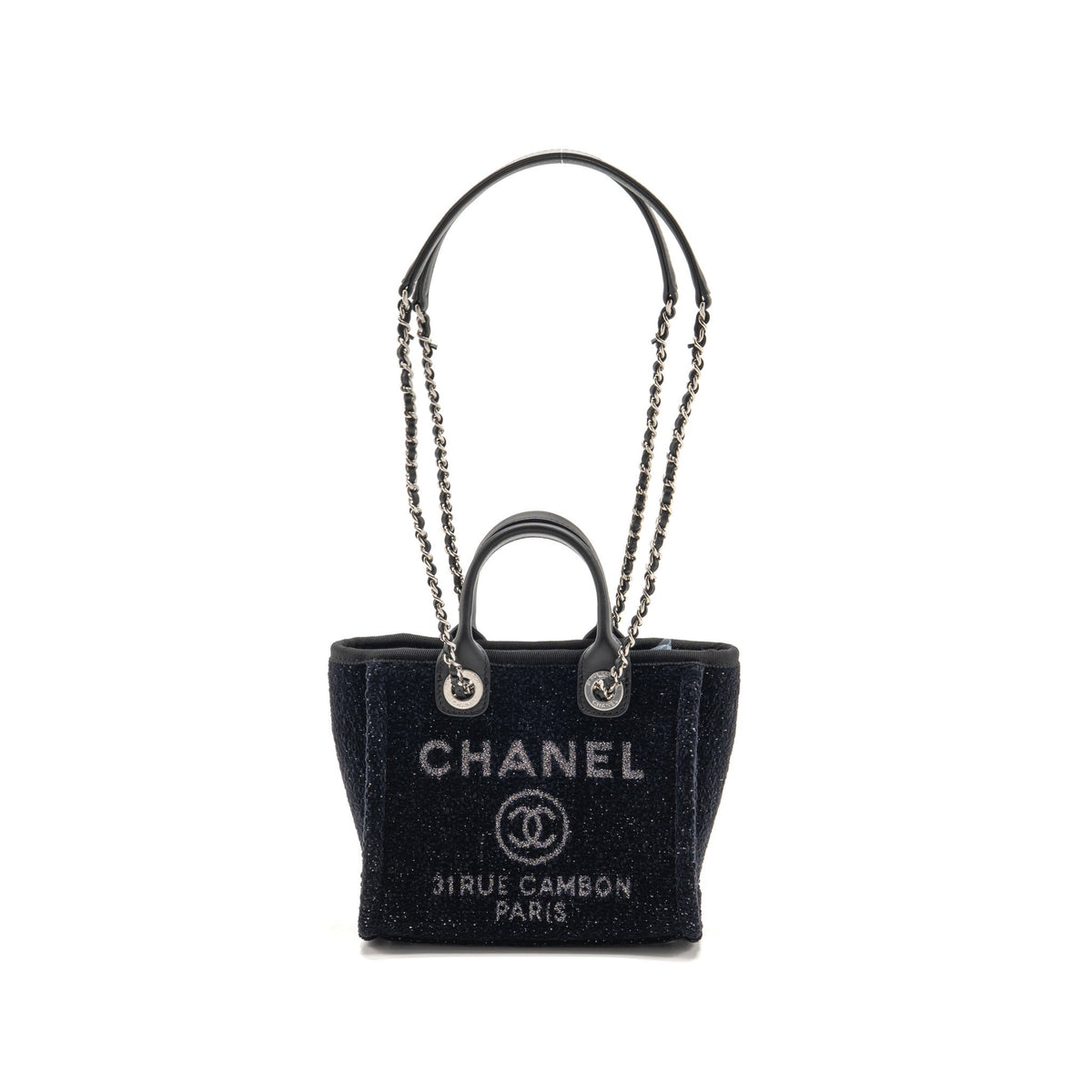 Chanel 26A Mini Deauville Tote Fabric/Leather Black SHW (Microchip)