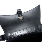 BALENCIAGA SMALL DOWNTOWN SHOULDER BAG CROC EMBOSSED LEATHER BLACK WITH BLACK HARDWARE