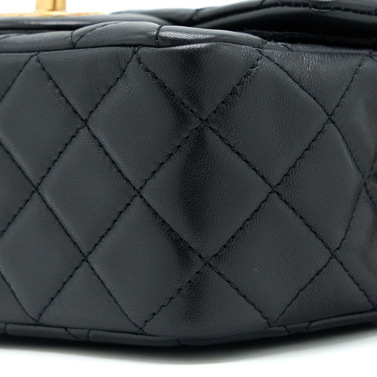 CHANEL PEARL CRUSH MINI SQUARE FLAP BAG LAMBSKIN BLACK BRUSHED GHW (MICROCHIP)