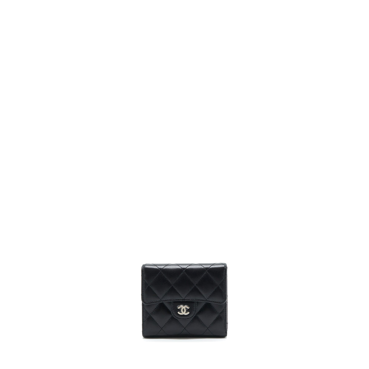 CHANEL SMALL CLASSIC COMPACT WALLET LAMBSKIN BLACK SHW