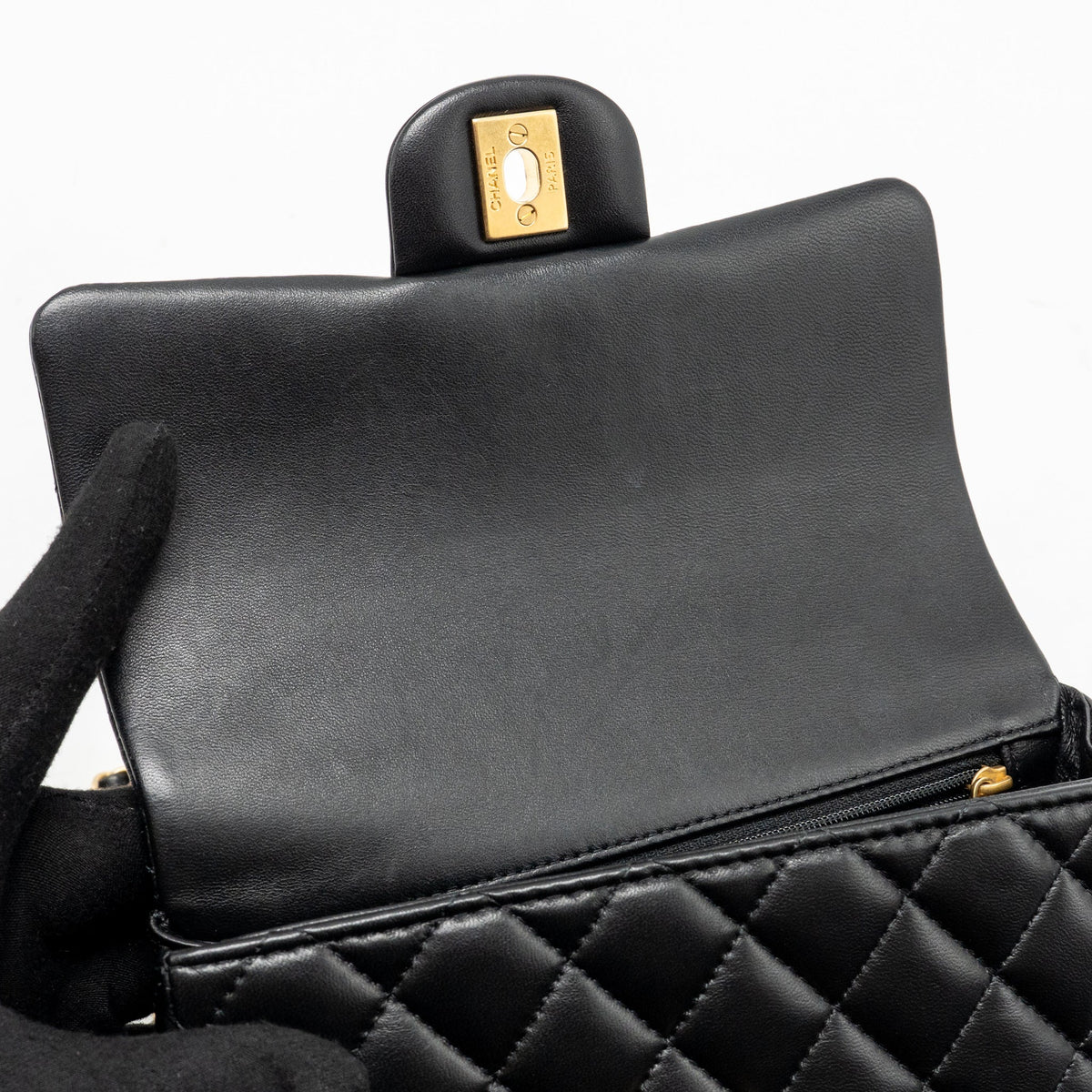 Chanel Top Handle Mini Rectangular Flap Bag Lambskin Black GHW (Microchip)
