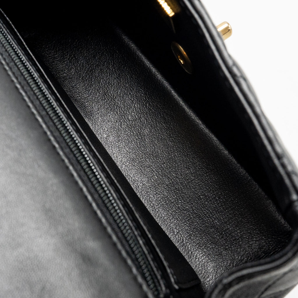 Chanel Top Handle Mini Rectangular Flap Bag Lambskin Black GHW (Microchip)