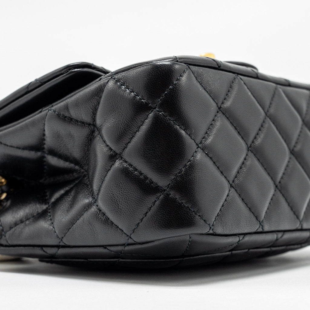 CHANEL PEARL CRUSH MINI SQUARE FLAP BAG LAMBSKIN BLACK GHW (MICROCHIP)