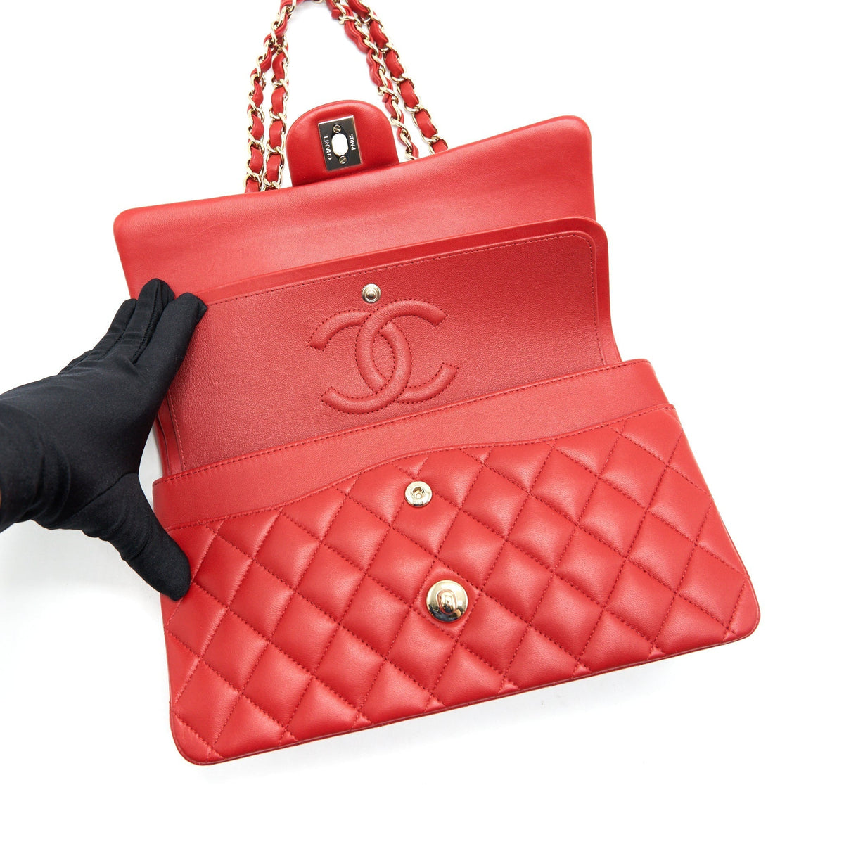 CHANEL MEDIUM CLASSIC DOUBLE FLAP BAG RED LGHW SERIAL29