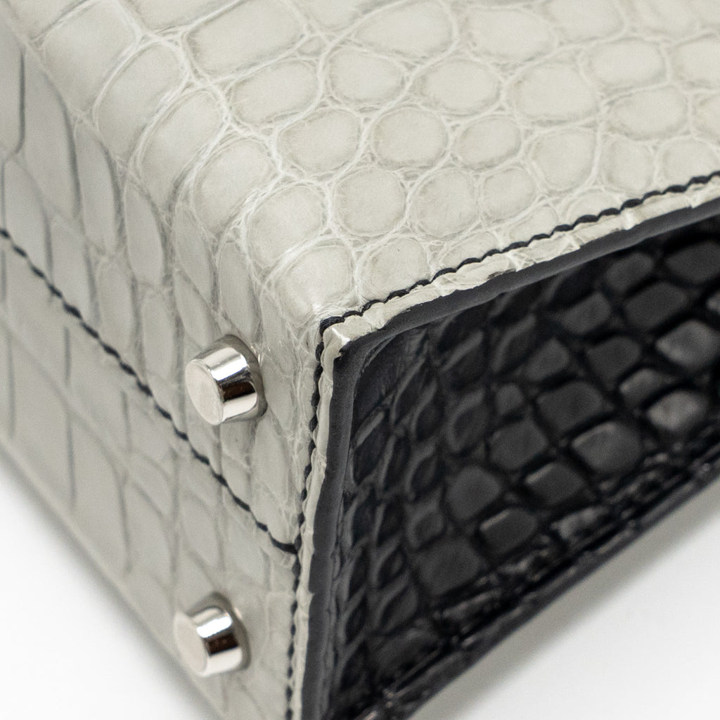 Hermes Mini Kelly II Alligator Mississippiensis Matt Gris Perle / black SHW