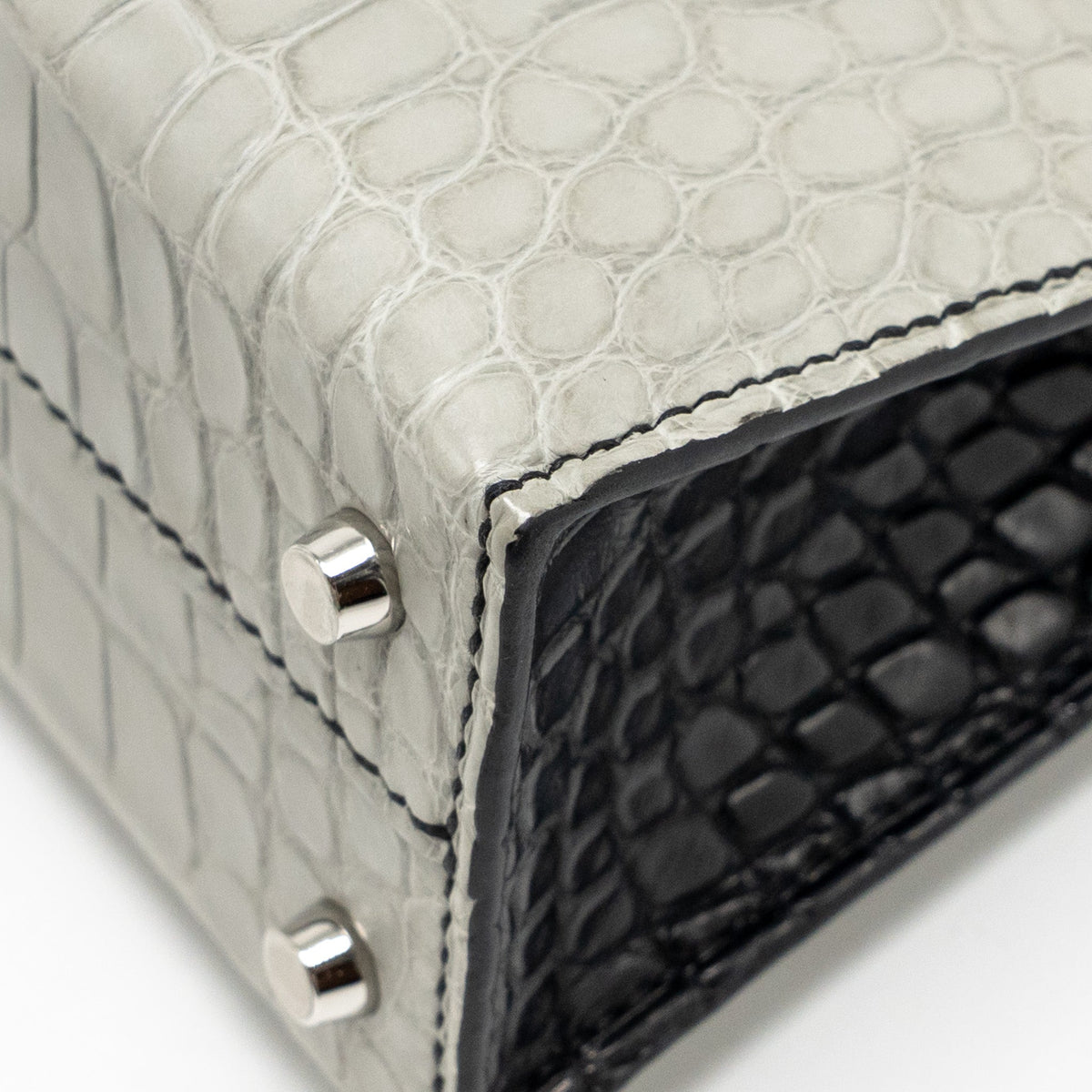 Hermes Mini Kelly II Alligator Mississippiensis Matt Gris Perle / black SHW