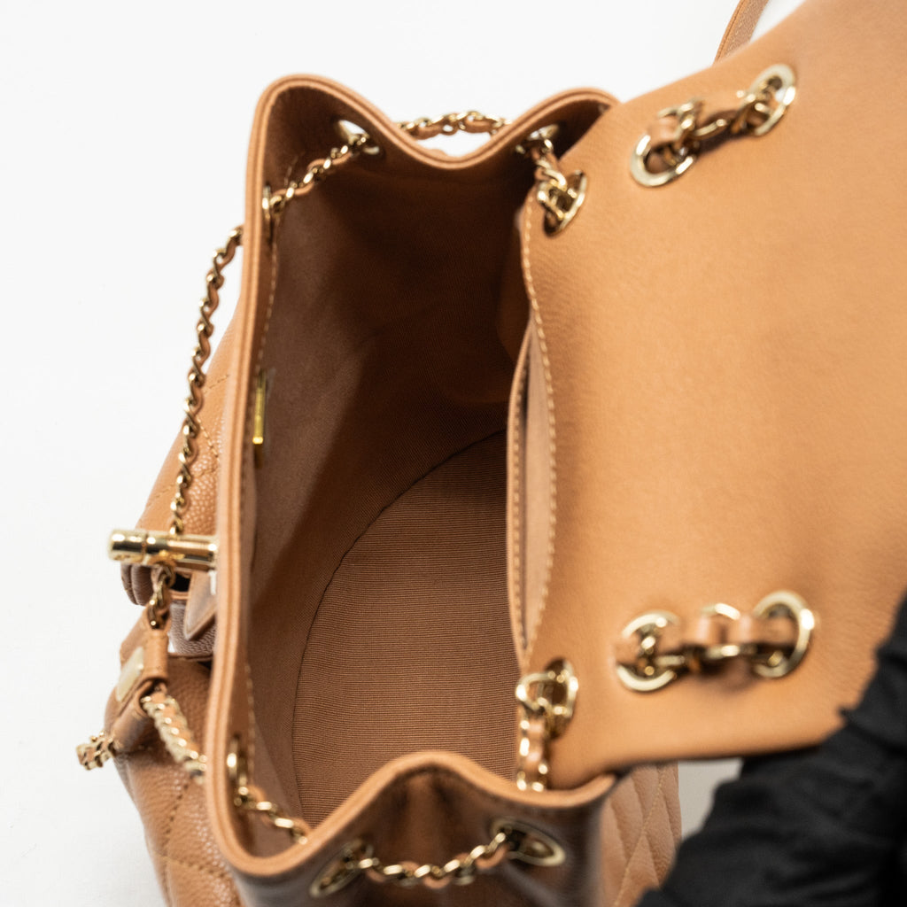 CHANEL TRIPLE PACK BACKPACK CAVIAR CARAMEL LGHW (MICROCHIP)