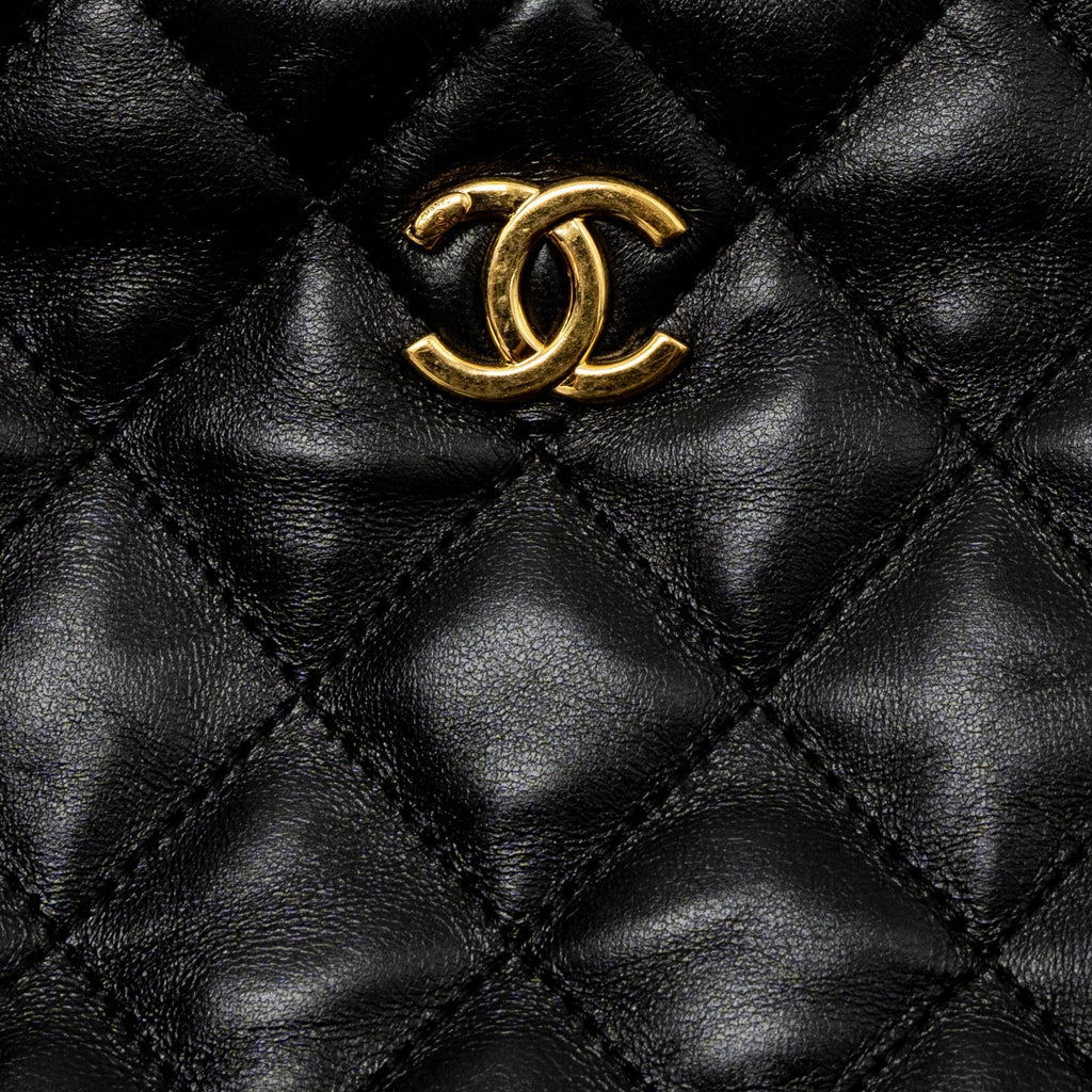 CHANEL 22K HOBO SHOULDER BAG LAMBSKIN BLACK BRUSHED GHW (MICROCHIP)