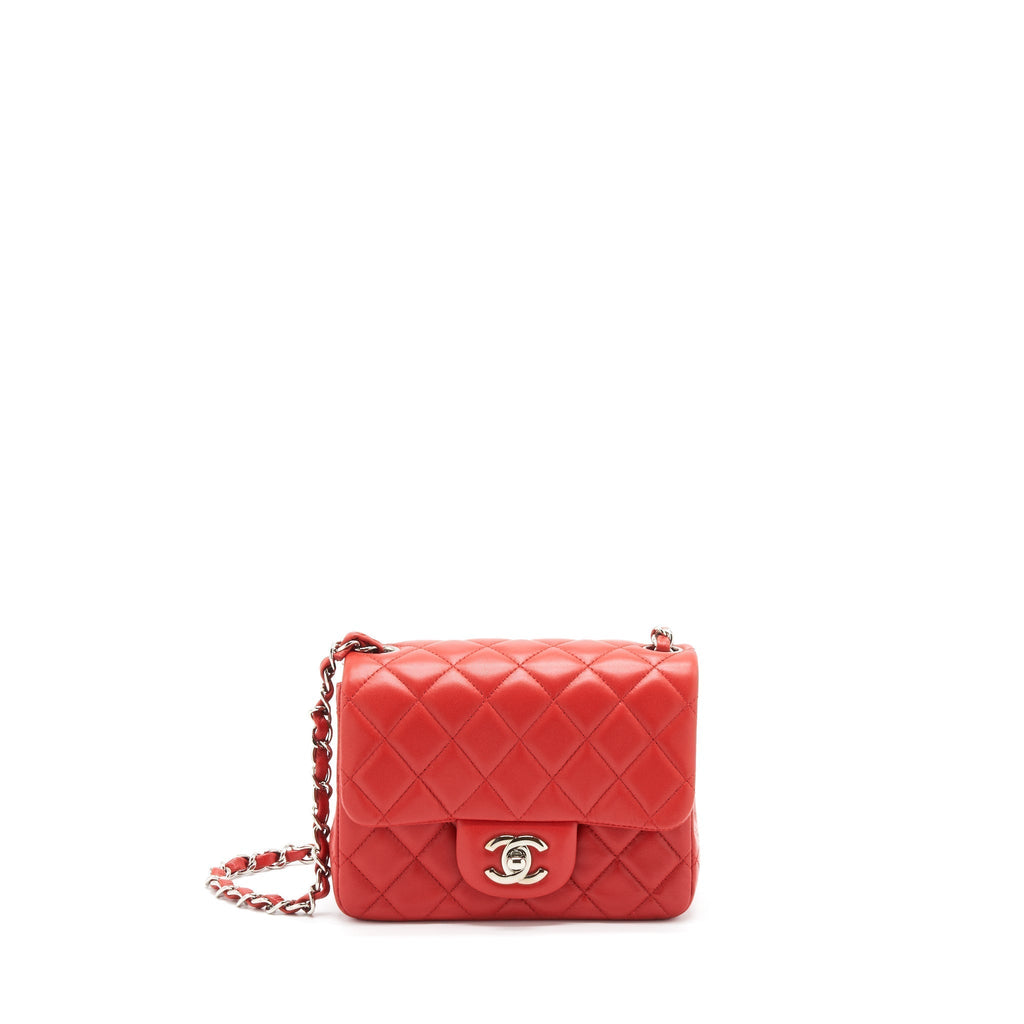 CHANEL MINI SQUARE FLAP BAG LAMBSKIN RED SHW
