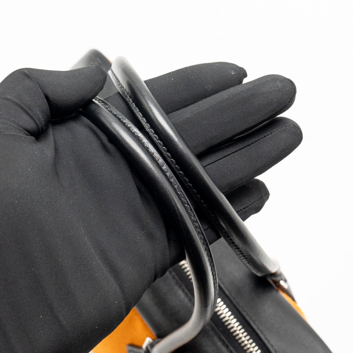 Hermes plume 28 fabric / leather orange / black SHW
