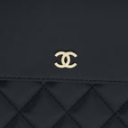 CHANEL QUILTED ZIP AND FLAP POUCH/CLUTCH LARGE MODEL LAMBSKIN BLACK LGHW