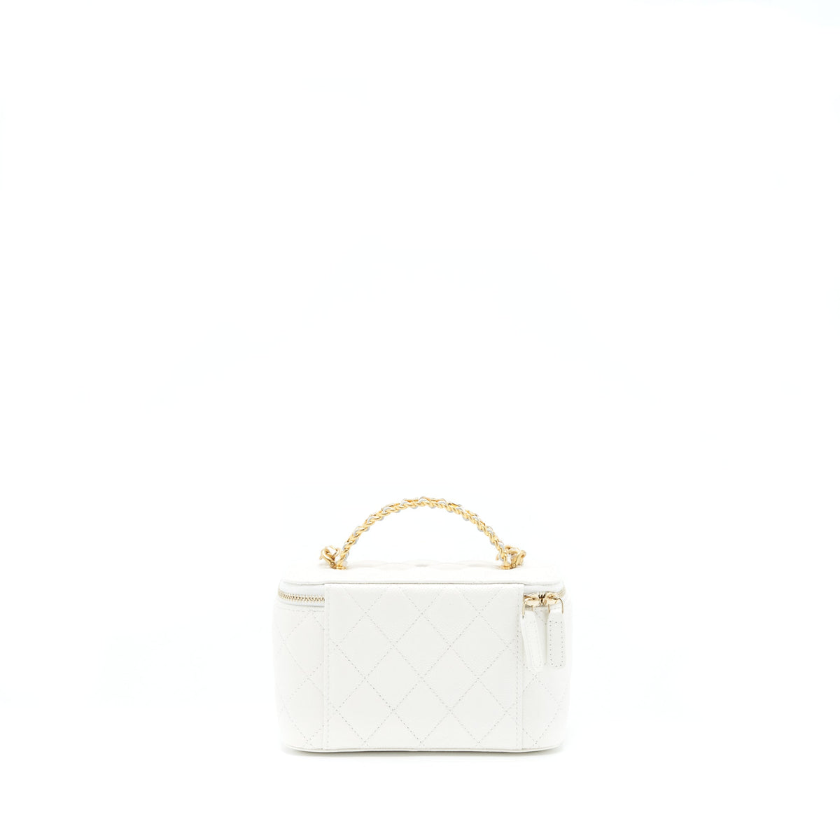 CHANEL 22S LOGO TOP HANDLE LONG VANITY CAVIAR WHITE GHW