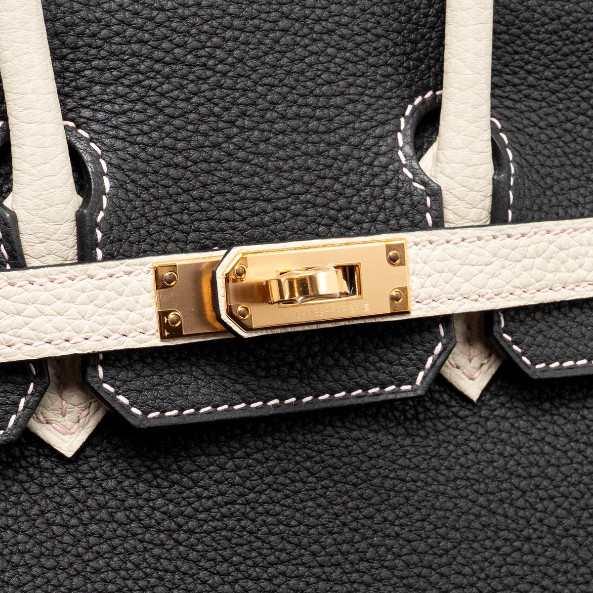 Hermes birkin 25 special order togo craie/black with mauve pale stitching RGHW