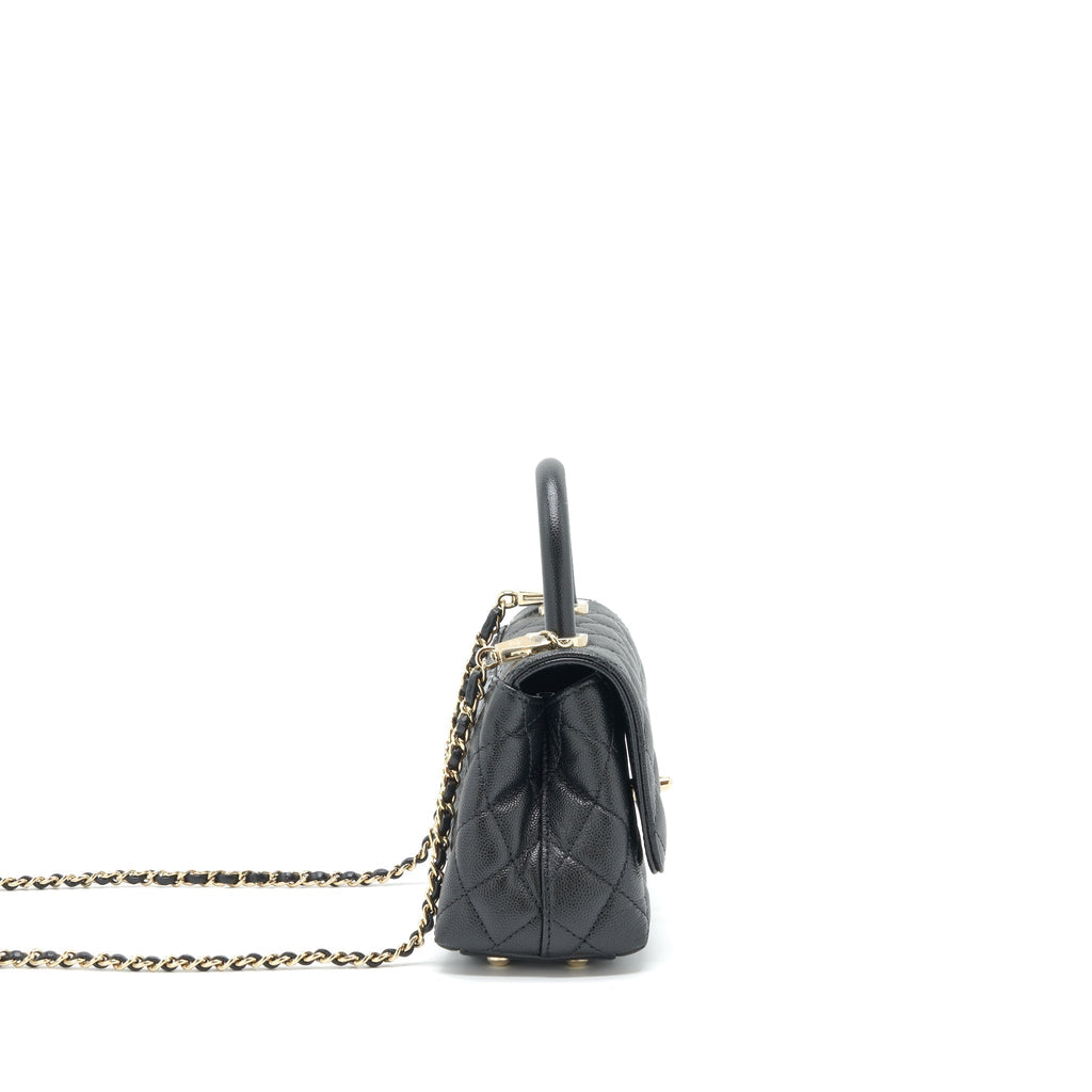 CHANEL MINI COCO HANDLE 20CM CAVIAR BLACK LGHW (MICROCHIP)