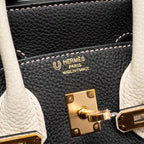 Hermes birkin 25 special order togo craie/black with mauve pale stitching RGHW