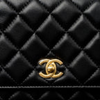 CHANEL PEARL CRUSH WALLET ON CHAIN LAMBSKIN BLACK GHW (MICROCHIP)