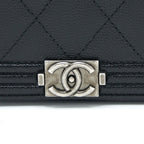 CHANEL BOY WALLET ON CHAIN CAVIAR BLACK RUTHENIUM HARDWARE (MICROCHIP)