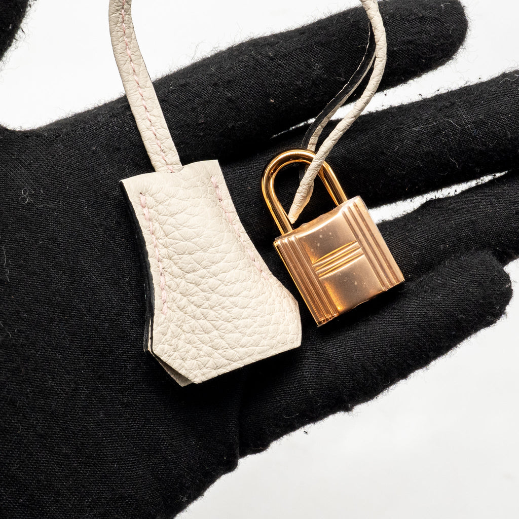 Hermes birkin 25 special order togo craie/black with mauve pale stitching RGHW