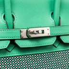 Hermes Birkin 25 Toile Quadrille/Swift Noir-Blanc-Menthe/Menthe SHW