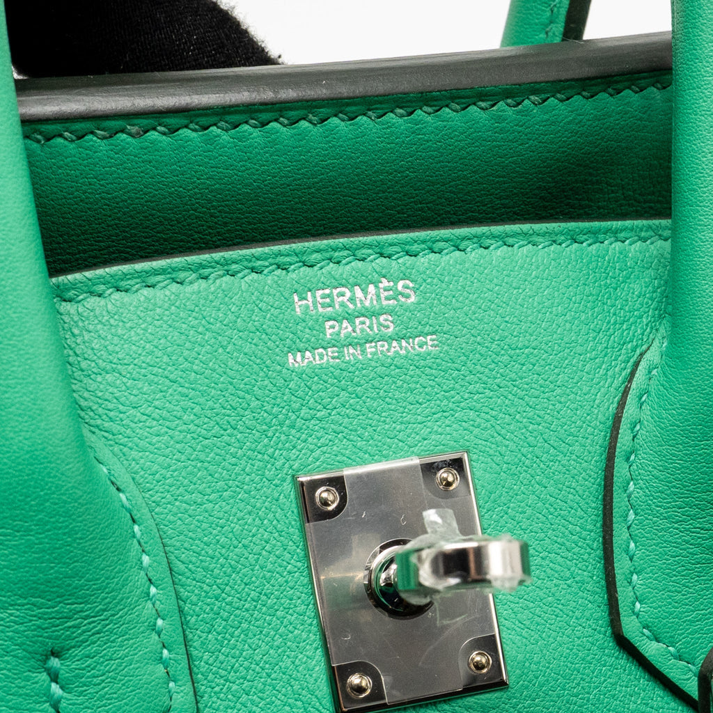 Hermes Birkin 25 Toile Quadrille/Swift Noir-Blanc-Menthe/Menthe SHW