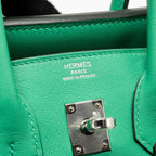 Hermes Birkin 25 Toile Quadrille/Swift Noir-Blanc-Menthe/Menthe SHW