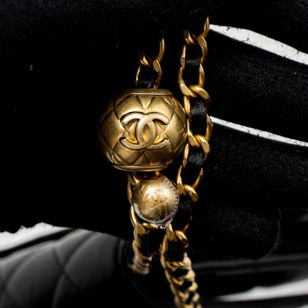 CHANEL PEARL CRUSH WALLET ON CHAIN LAMBSKIN BLACK GHW (MICROCHIP)