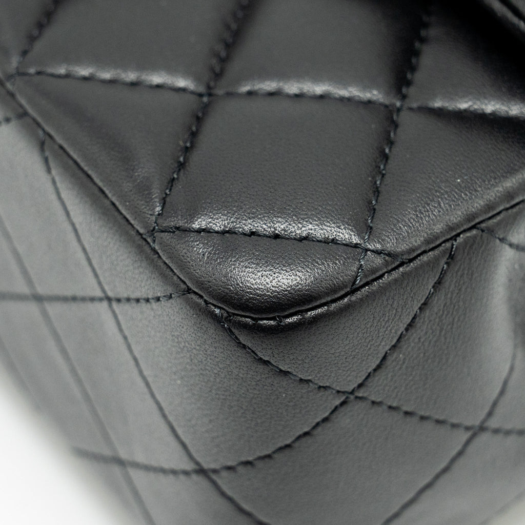 CHANEL TOP HANDLE MINI RECTANGULAR FLAP BAG LAMBSKIN BLACK LGHW (MICROCHIP)