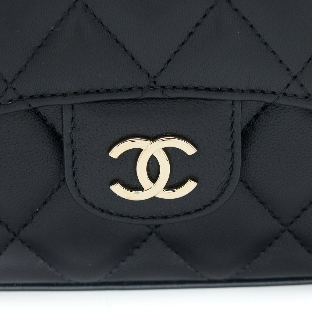CHANEL TOP HANDLE MINI FLAP CHAIN BAG LAMBSKIN BLACK LGHW
