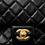 CHANEL PEARL CRUSH MINI SQUARE FLAP BAG LAMBSKIN BLACK BRUSHED GHW (MICROCHIP)