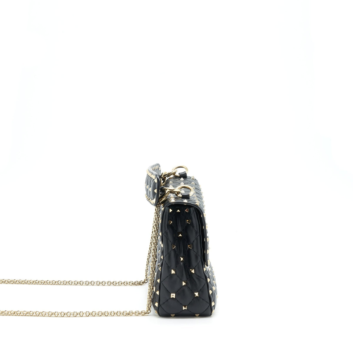 VALENTINO GARAVANI MEDIUM ROCKSTUD SPIKE SHOULDER BLACK LETTER PRINT LGHW