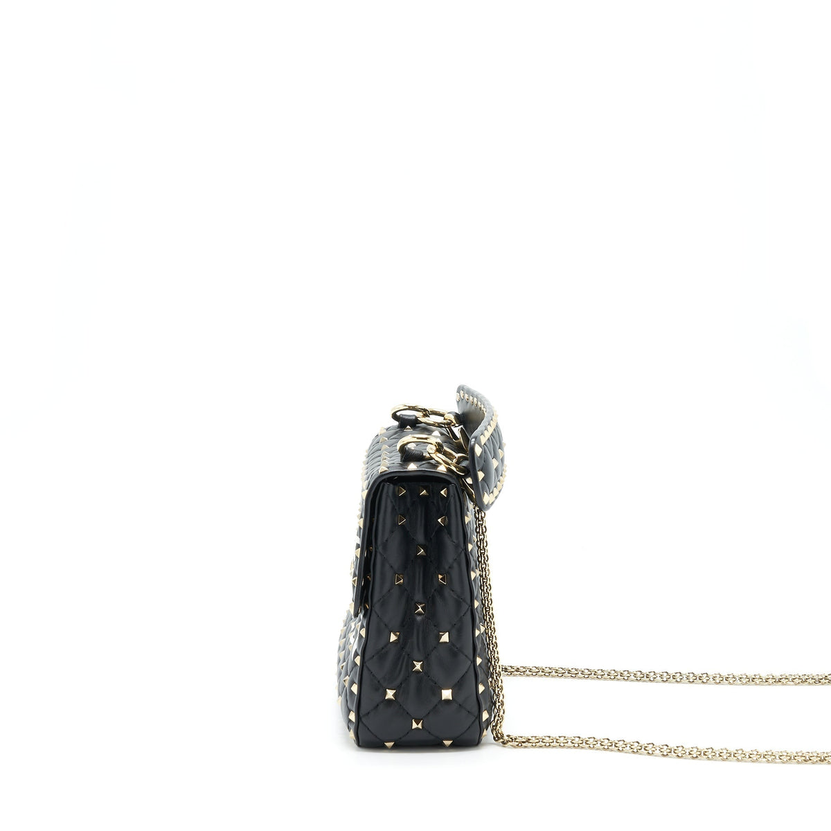 VALENTINO GARAVANI MEDIUM ROCKSTUD SPIKE SHOULDER BLACK LETTER PRINT LGHW