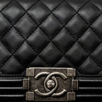 CHANEL SMALL BOY BAG CALFSKIN BLACK RUTHENIUM SILVER HARDWARE