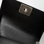 CHANEL SMALL BOY BAG CALFSKIN BLACK RUTHENIUM SILVER HARDWARE