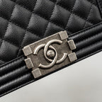 CHANEL SMALL BOY BAG CAVIAR BLACK SHW (MICROCHIP)