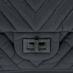 CHANEL 2.55 REISSUE SMALL DOUBLE FLAP BAG CHEVRON AGED CALFSKIN BLACK WITH BLACK HARDWARE