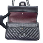 CHANEL 2.55 REISSUE SMALL DOUBLE FLAP BAG CHEVRON AGED CALFSKIN BLACK WITH BLACK HARDWARE