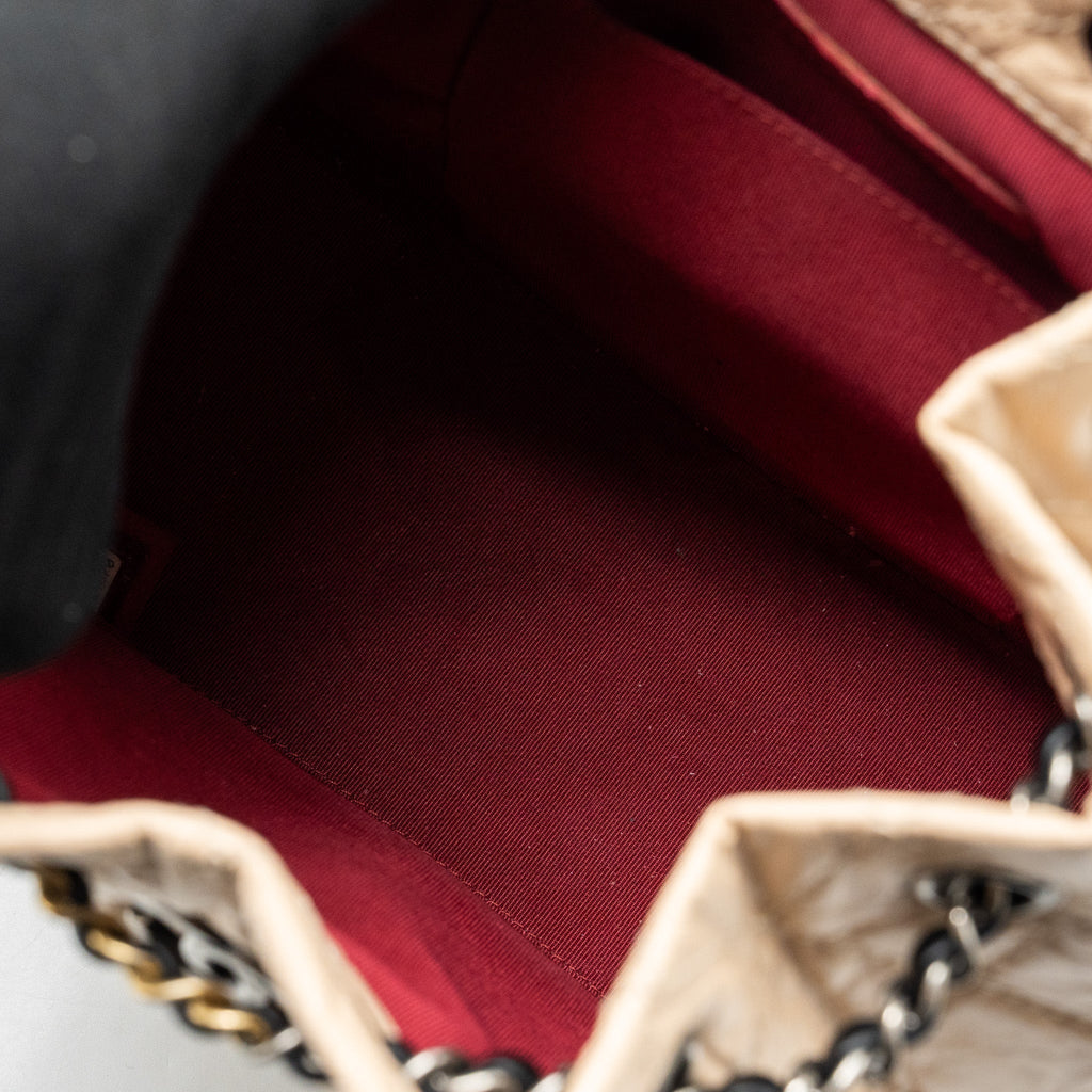 CHANEL SMALL GABRIELLE BACKPACK AGED CALFSKIN BEIGE/BLACK MULTICOLOUR HARDWARE