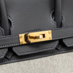 Hermes Birkin 25 Toile Swift/Canvas Ecru-Ardoise/Ardoise GHW