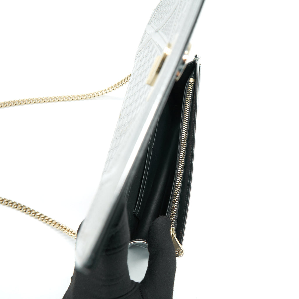 DIOR DIORAMA WALLET ON CHAIN IN METALLIC SILVER GHW