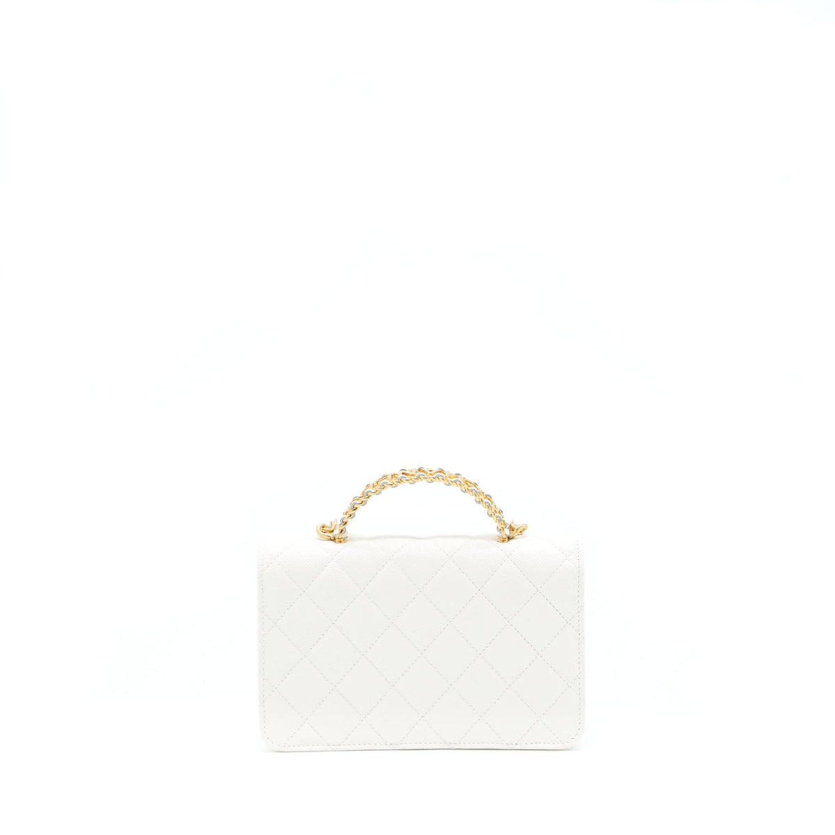 CHANEL 22S LOGO TOP HANDLE WALLET ON CHAIN CAVIAR WHITE GHW