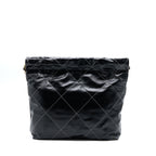 CHANEL SMALL 22 BAG GOLD LETTER SHINY CALFSKIN BLACK GHW (MICROCHIP)