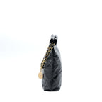 CHANEL SMALL 22 BAG GOLD LETTER SHINY CALFSKIN BLACK GHW (MICROCHIP)