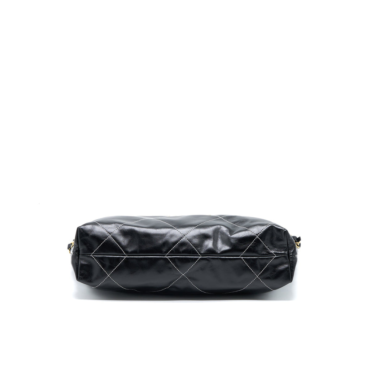 CHANEL SMALL 22 BAG GOLD LETTER SHINY CALFSKIN BLACK GHW (MICROCHIP)