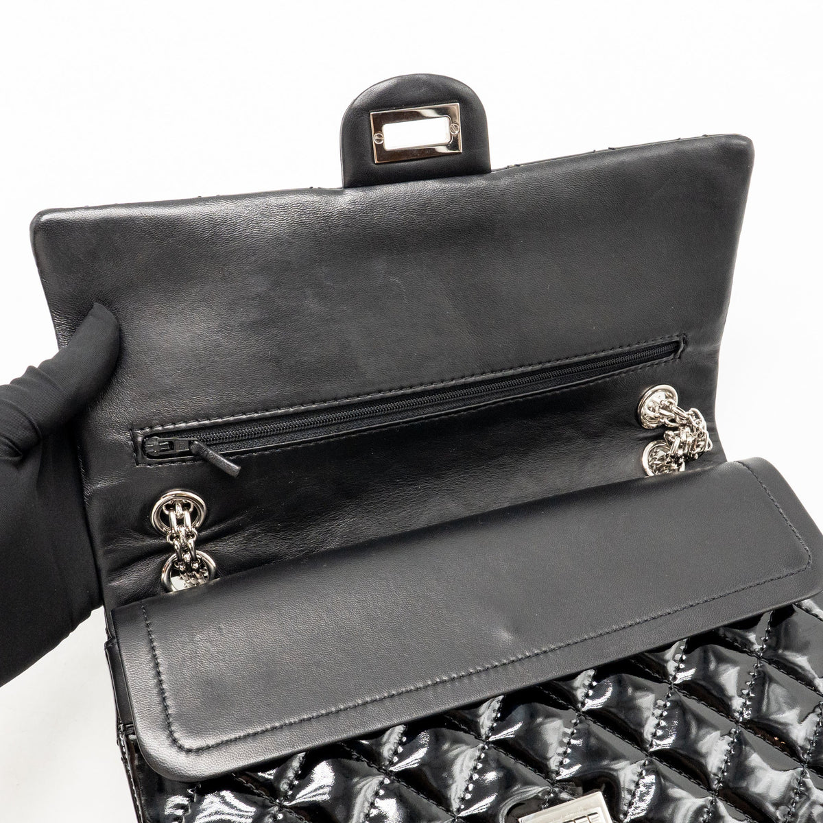 Chanel Large 2.55 Reissue Flap Bag Patent Leather Black SHW