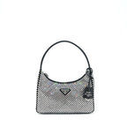 PRADA RE-EDITION 2000 CRYSTAL HOBO BAG NYLON/LEATHER BLACK SHW