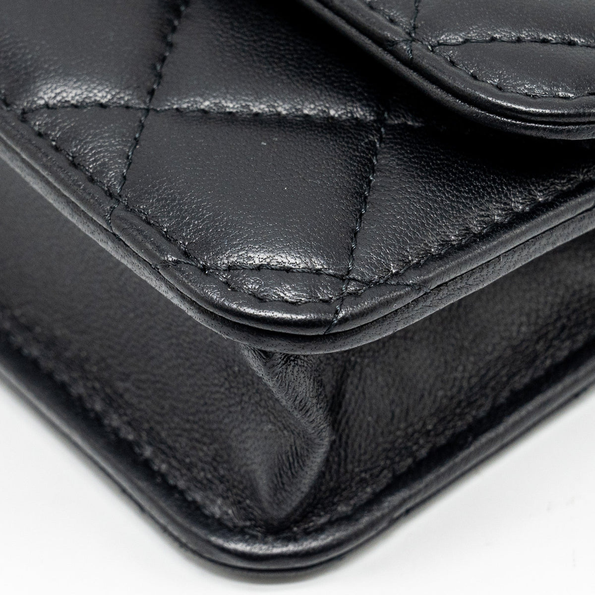 CHANEL PEARL CRUSH MINI FLAP WALLET WITH CHAIN LAMBSKIN BLACK GHW (MICROCHIP)