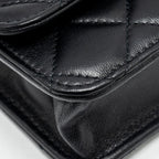 CHANEL PEARL CRUSH MINI FLAP WALLET WITH CHAIN LAMBSKIN BLACK GHW (MICROCHIP)