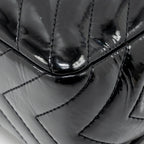 CHANEL CHEVRON JUMBO SINGLE FLAP BAG PATENT BLACK SHW